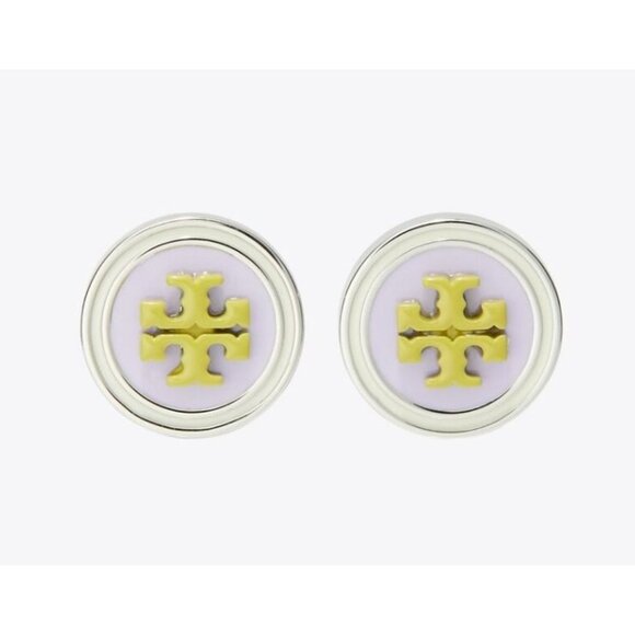 Tory Burch Jewelry - KIRA PURPLE/GREEN AND SILVER ENAMEL CIRCLE-STUD EARRING